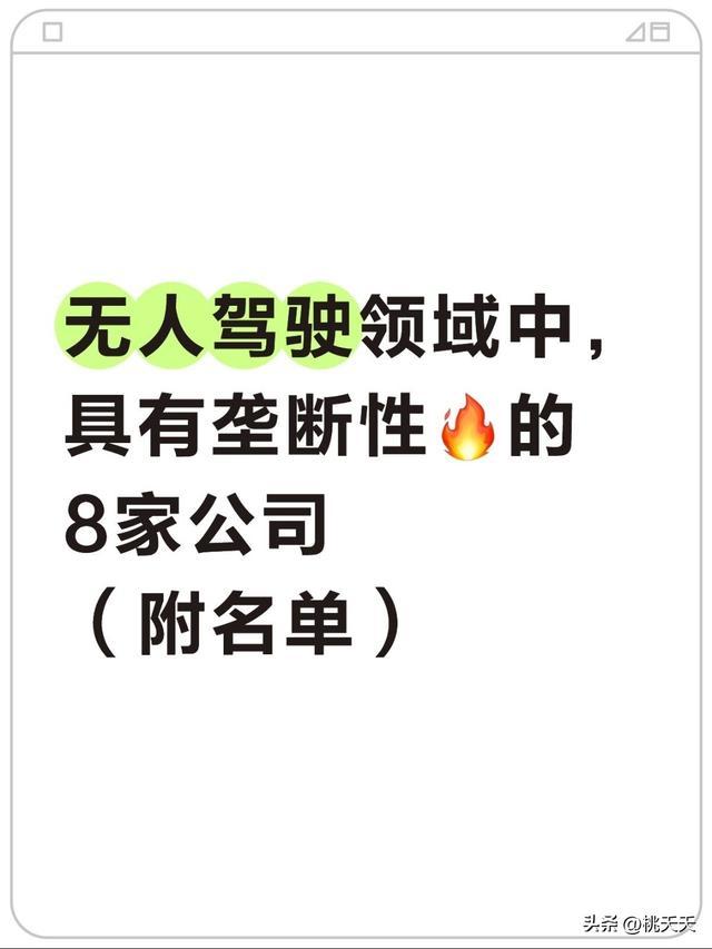 无人驾驶领域中具有垄断性的8家公司（附名单）