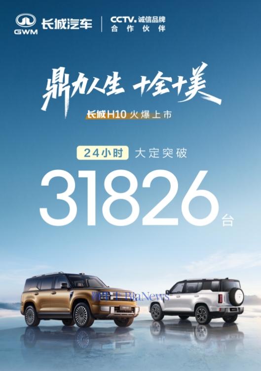 2098万起！长城H10上市24小时大定突破31826台